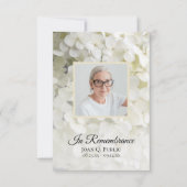 Carte De Remerciements Sympathie aux funérailles florales de l'Hydrangée (Devant)