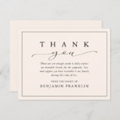 Carte De Remerciements Sympathie commémorative funéraire simple Cérémonie (Devant / Derrière)