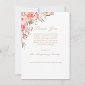 Carte De Remerciements Sympathie Fleurs Élégantes Roses Roses Blush Photo (Dos)