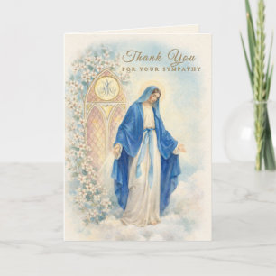 Carte De Remerciements Sympathie florale catholique traditionnelle Marie 