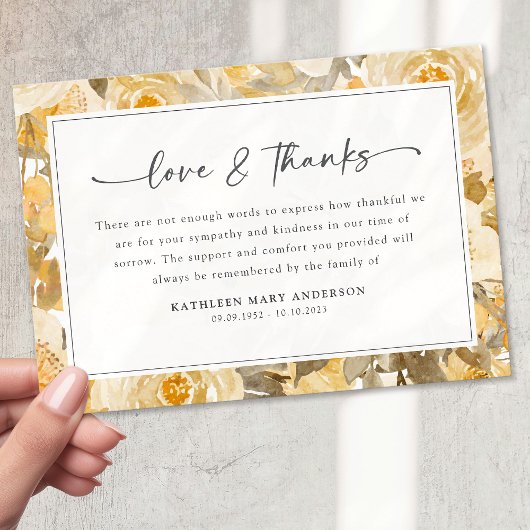 Carte De Remerciements Sympathie florale Jaune