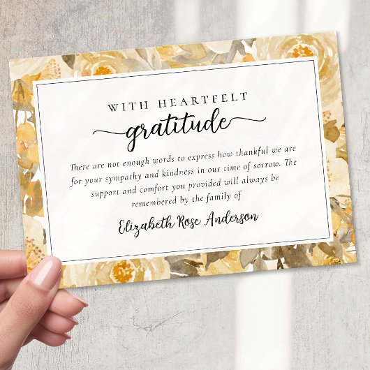 Carte De Remerciements Sympathie florale Jaune