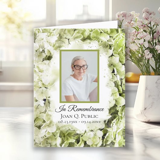 Carte De Remerciements Sympathie funéraire de la fleur d'Hydrangea verte