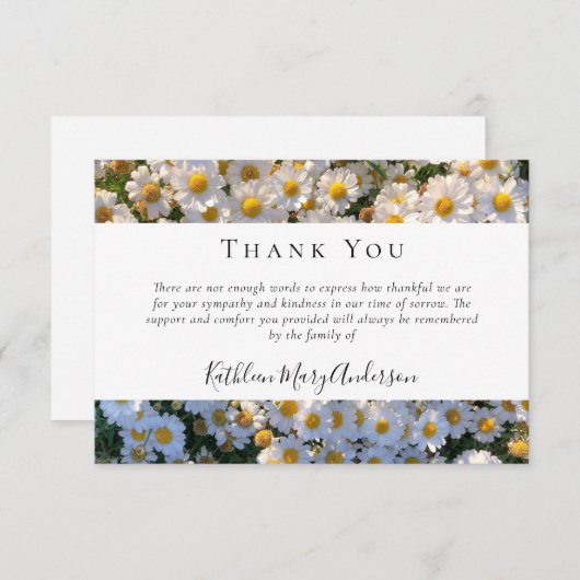 Carte De Remerciements Sympathie funéraire des marguerites blanches (Devant / Derrière)