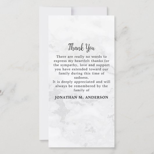 Carte De Remerciements Sympathie funéraire en marbre simple (Dos)