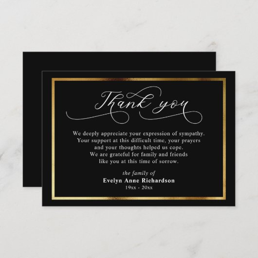 Carte De Remerciements Sympathie moderne Reconnaissance Gold Script Card (Devant / Derrière)