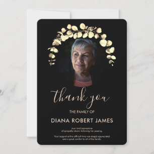 Carte De Remerciements Sympathie photo Elégante Black Gold Eucalyptus