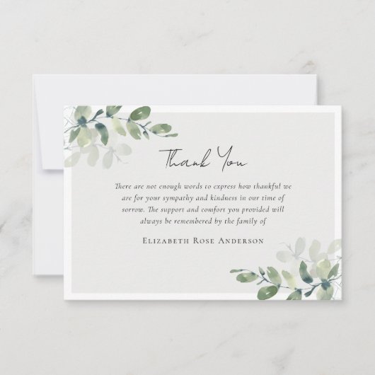 Carte De Remerciements Sympathie photo Eucalyptus funérailles (Devant)