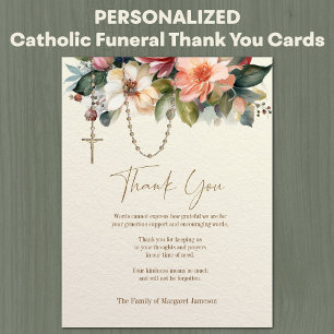 Carte De Remerciements Sympathie pour le Rosaire catholique aux funéraill