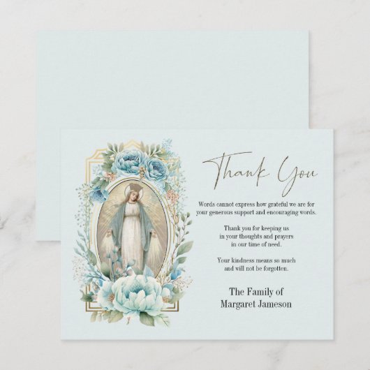 Carte De Remerciements Sympathie pour les funérailles de la Vierge Cathol (Devant / Derrière)