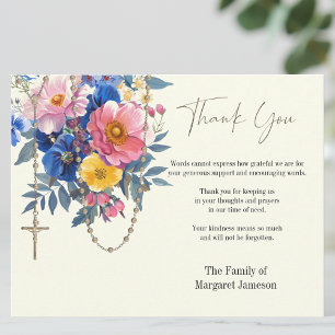 Carte De Remerciements Sympathie pour les funérailles du Rosaire Floral