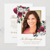 Carte De Remerciements Sympathie Rose Rouge Élégante Écriture Dorée Photo (Devant / Derrière)