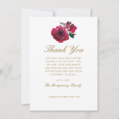 Carte De Remerciements Sympathie Rose Rouge Élégante Écriture Dorée Photo (Dos)