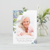 Carte De Remerciements Sympathy Blue Hydrangea Floral Photo Funérailles (Debout devant)