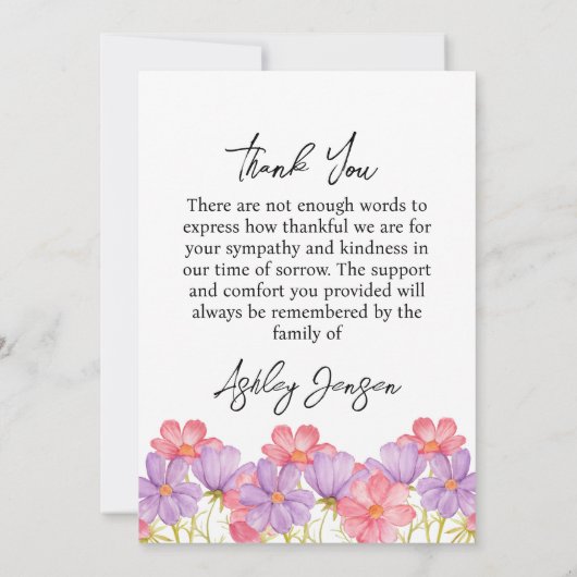 Carte De Remerciements Sympathy Cosmos Photo Funeral Thank You Card (Dos)