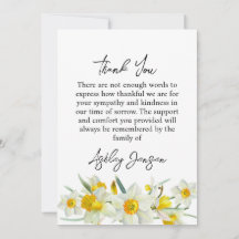 Sympathy Daffodil Photo Funeral Thank You Card