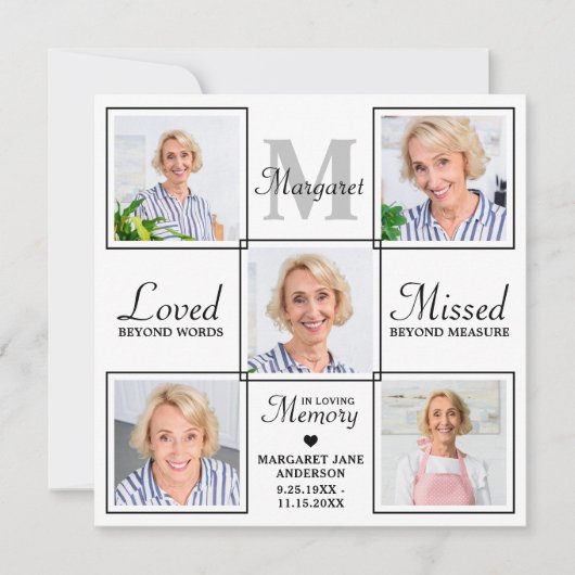 Carte De Remerciements Sympathy Elegant Photo Collage Funérailles commémo (Devant)
