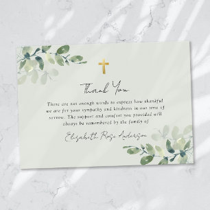 Carte De Remerciements Sympathy Eucalyptus Cross Funérailles