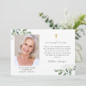 Carte De Remerciements Sympathy Eucalyptus Cross Photo Funérailles (Debout devant)