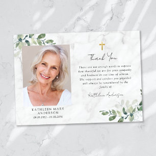 Carte De Remerciements Sympathy Eucalyptus Cross Photo Funérailles