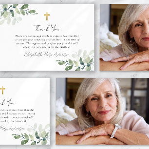 Carte De Remerciements Sympathy Eucalyptus Cross Photo Funérailles
