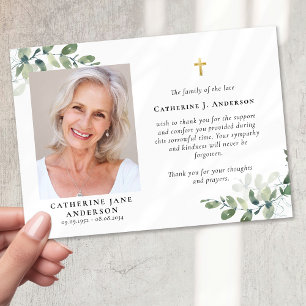 Carte De Remerciements Sympathy Eucalyptus Cross Photo Funérailles
