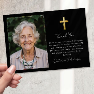 Carte De Remerciements Sympathy Gold Cross Photo Funérailles
