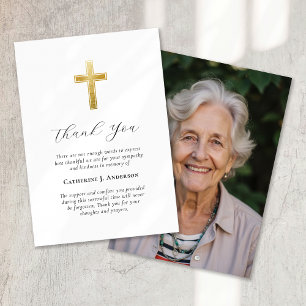 Carte De Remerciements Sympathy Gold Cross Photo Funérailles