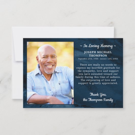 Carte De Remerciements Sympathy Love Memory Photo Blue Marble Funeral (Devant)