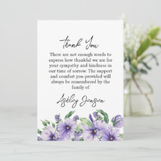 Carte De Remerciements Sympathy Pansy Funeral Thank You Card