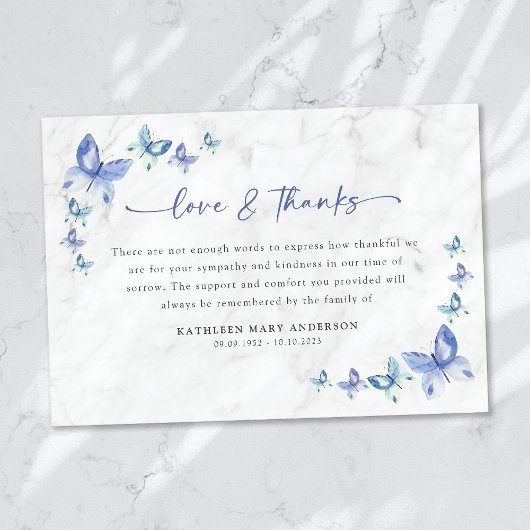 Carte De Remerciements Sympathy Papillons funéraires