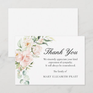 Carte De Remerciements Sympathy rose Floral funéraire