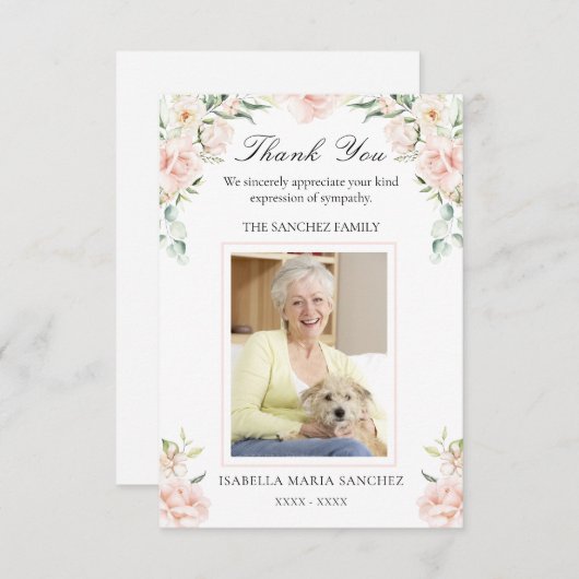 Carte De Remerciements Sympathy rose Floral Funeral Photo (Devant / Derrière)