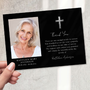 Carte De Remerciements Sympathy Silver Cross Photo Funérailles