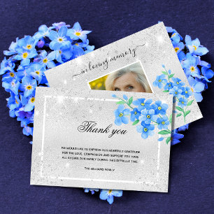 Carte De Remerciements Sympathy silver glitter blue floral photo