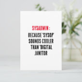 Carte De Remerciements Sysadmin, car "sysop" a un son glacière (Debout devant)