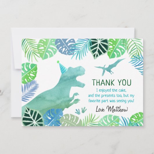 Carte De Remerciements T-Rex Dinosaur Végétal Anniversaire (Devant)
