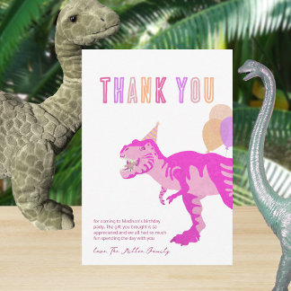 Carte De Remerciements T-Rex Rose Mignon Enfants T Rex Amusant Dinosaur A