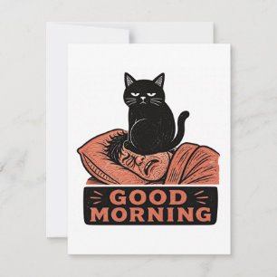Carte De Remerciements T-shirt drôle chat noir sarcasme linogravure Bonjo