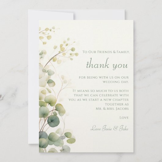 Carte De Remerciements Table de mariage aux feuilles de eucalyptus floral (Devant)