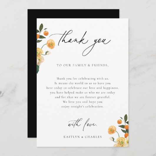 Carte De Remerciements Table de réception de mariage florale de agrumes (Devant / Derrière)