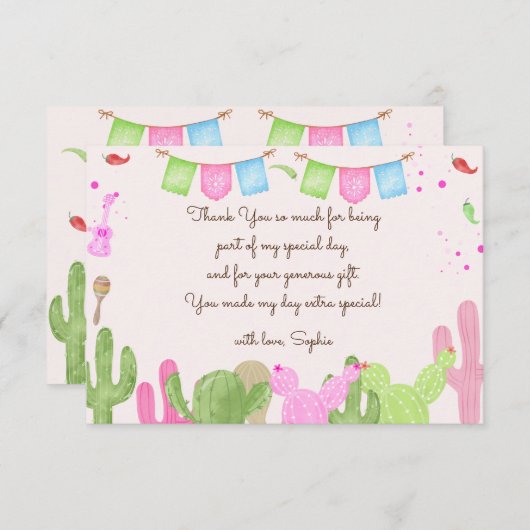 Carte De Remerciements Taco à propos d'une fête d'anniversaire mexicaine  (Devant / Derrière)