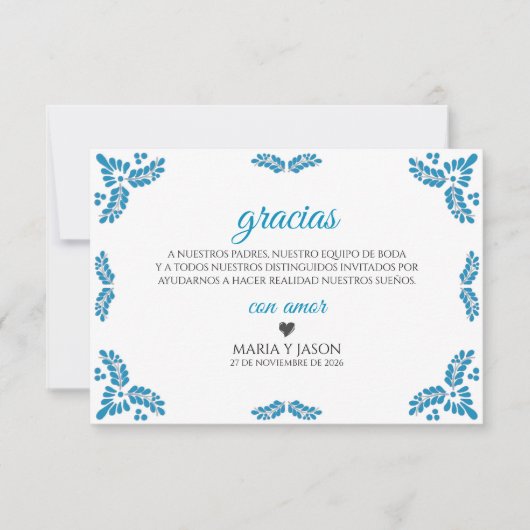 Carte De Remerciements Talavera Turquoise Minimalist Spanish Wedding (Devant)