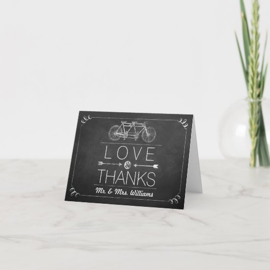 Carte De Remerciements Tandem Bicycle Chalkboard Typographie Mariage (Devant)