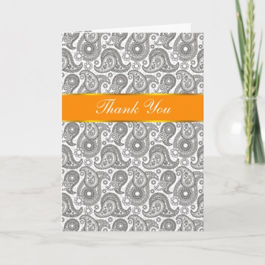 Carte De Remerciements Tangerine Black Paisley (Devant)