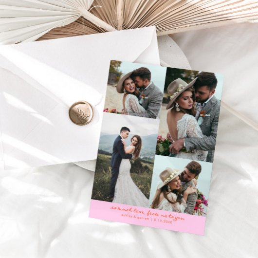 Carte De Remerciements Tant d'amour Élégante photo de mariage orange rose