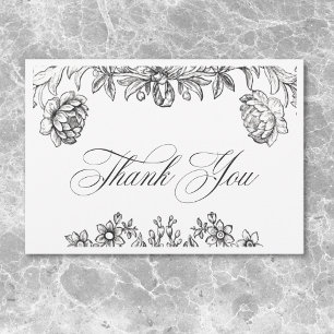 Carte De Remerciements Tapisserie vintage noir et blanc Mariage Floral