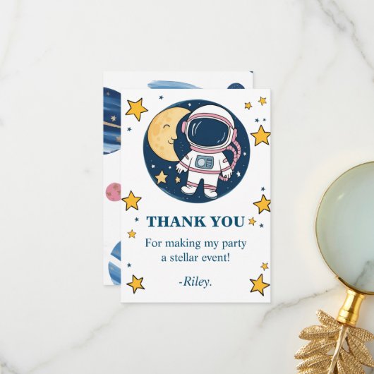 Carte De Remerciements Tarjeta De Agradecimiento Cumpleaños Astronauta  (Devant/Arrière en situation)