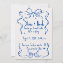 Tarjeta De Agradecimiento Elegant Blue Ribbon Wedd