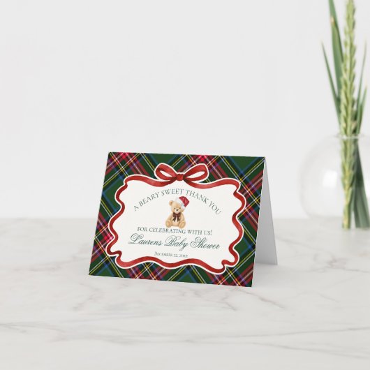 Carte De Remerciements Tartan Plaid Christmas Bear Baby Thank You Card (Devant)